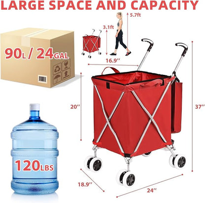 Folding Shopping Cart for Groceries, Water-Resistant Heavy-Duty Canvas Trolley - Image 3