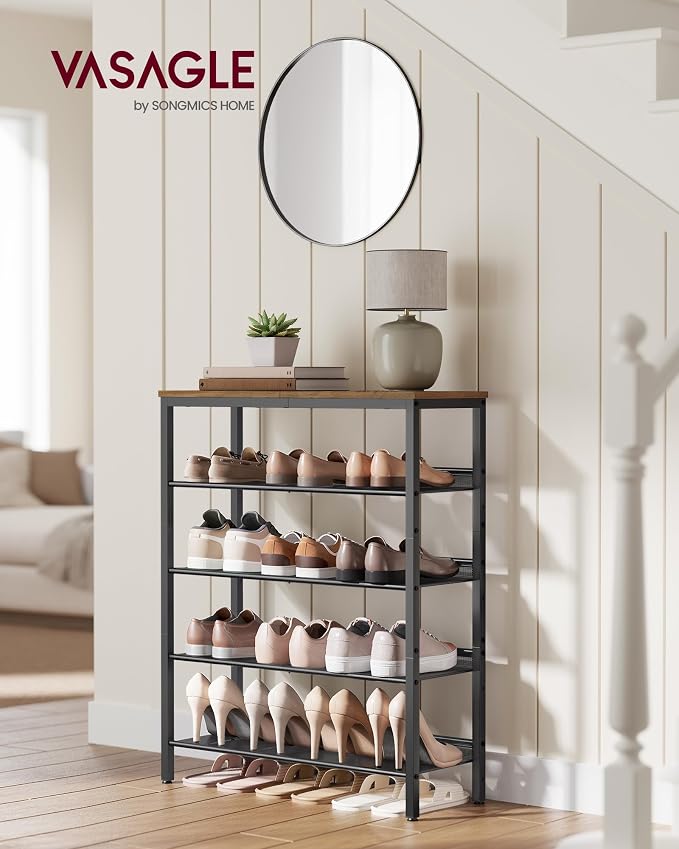 VASAGLE Shoe Rack for Entryway, Freestanding, Adjustable, Industrial | 5-Tier - Image 2