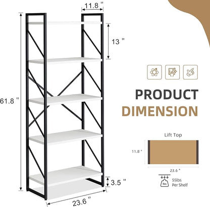 Vongrasig 5 Tier Bookshelf, Modern Tall Bookcase, Industrial Book Shelves - Image 2