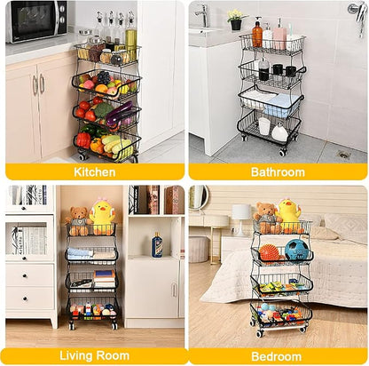 Miyawell Fruit Vegetable Storage Basket, 4 Tier Stackable Metal Wire Storage - Image 7
