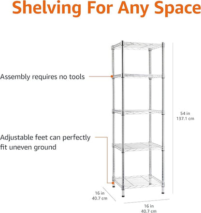 Amazon Basics 5-Shelf Tower Adjustable Storage Shelving Unit, 16 D x 16 W x 54 - Image 3