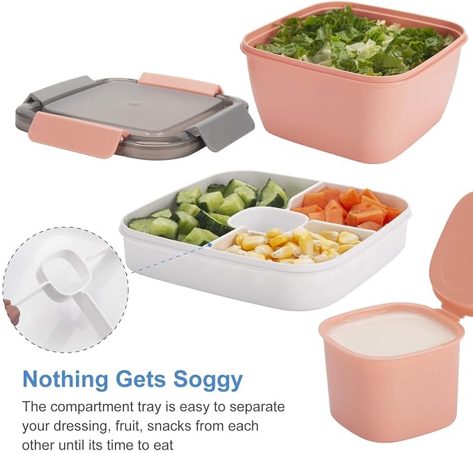 Salad Lunch Container To Go, 2 Packs 52-oz Salad Bowls to go - Image 3