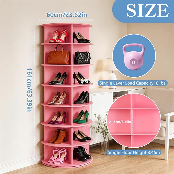 7-Tier Rotating Shoe Rack Tower, 360° Spinning Shoe Storage Organizer, Lazy - Image 3
