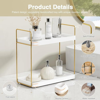 Forbena White and Gold Bathroom Counter Organizer, 2 Tier Makeup Vanity - Image 4