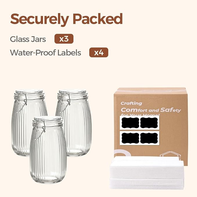 ComSaf Airtight Glass jar with lid 51oz Set of 3, Glass Storage Containers with - Image 8