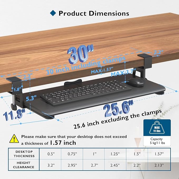 BONTEC Keyboard Tray Under Desk, Pull Out Keyboard & Mouse Tray - Image 3