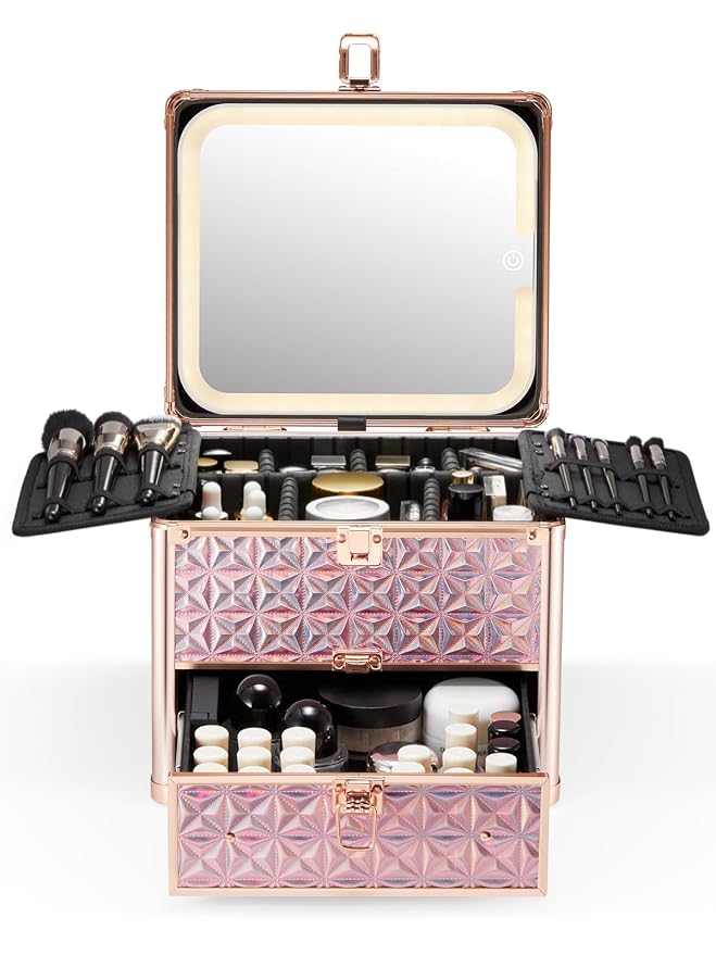 Qislee Makeup Box with Drawer and A Detachable Lighted Mirror, Waterproof by Qislee