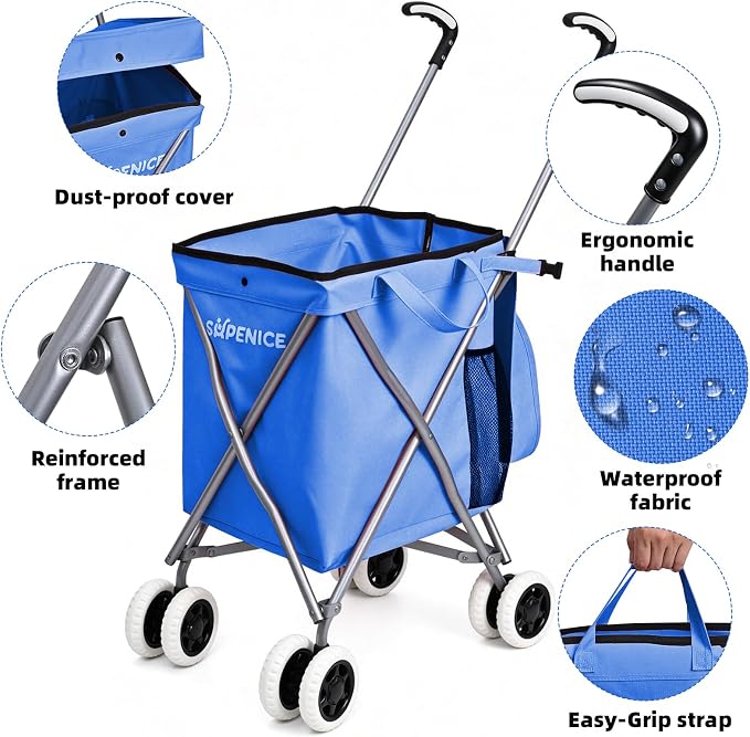 Shopping Carts for Groceries Foldable Rolling Trolley - Image 2