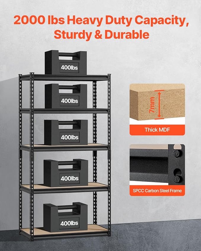 VEVOR Storage Shelves, 2000 lbs, 5 Tier Garage Storage Shelving - Image 4