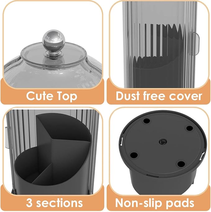 Makeup Brush Holder with Lid 360 Rotating Clear Dustproof Make Up Organizers - Image 5