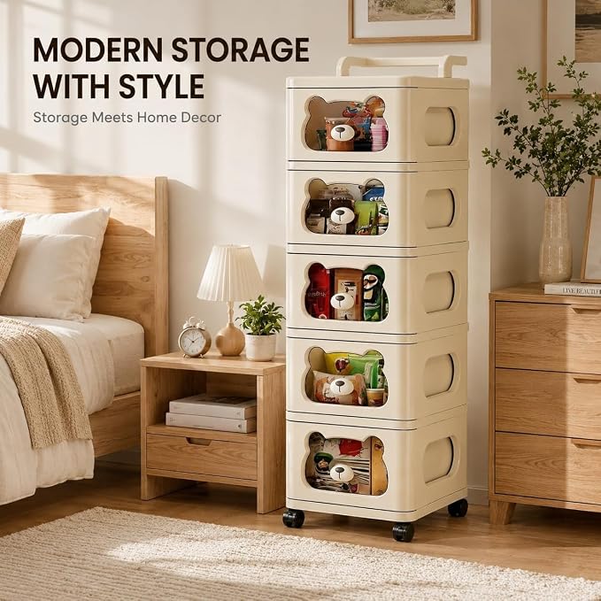 Storage Drawer Organizer with Wheels, 3 Tier Rolling Cart Organizer, Draw Slid - Image 8