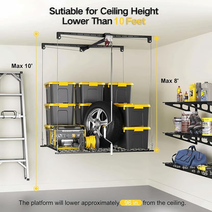 Overhead Garage Storage Rack for 8-10ft Ceiling, Heavy-duty 4x4 FT Garage - Image 2