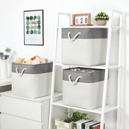 Bidtakay Fabric White Baskets for Shelves Set of 3 Cube Storage Large Organizer - Image 6