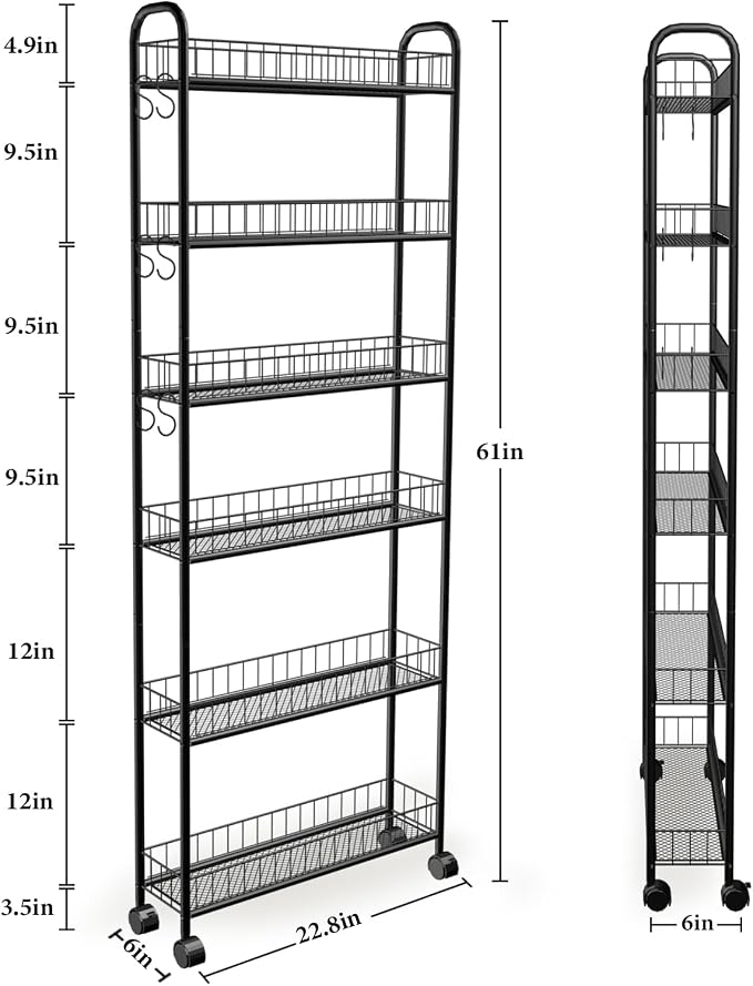 6in 6 Tier Slim Storage Cart - Image 5