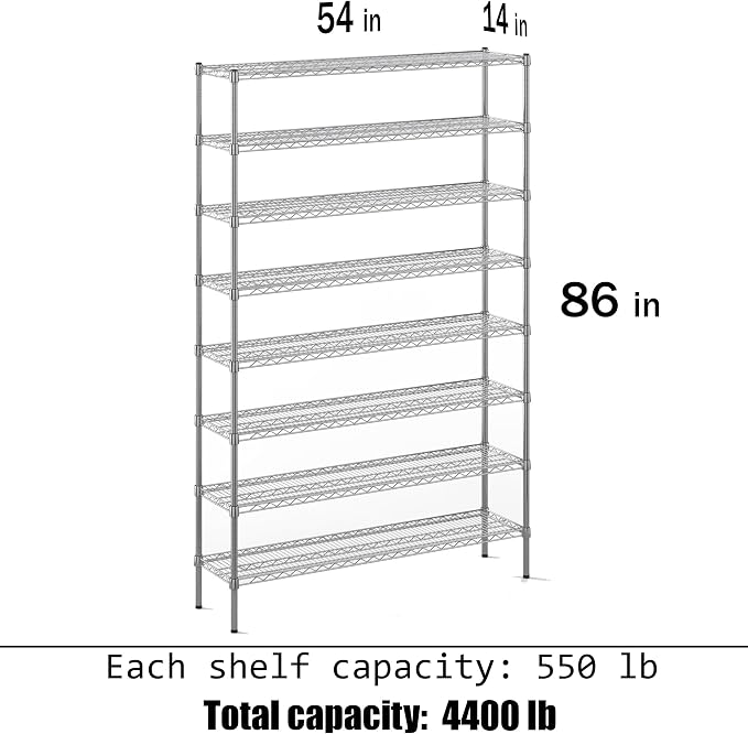 14" Deep x 54" Wide x 86" Height Wire Shelving Kit | 8-Tier | NSF Commercial - Image 3