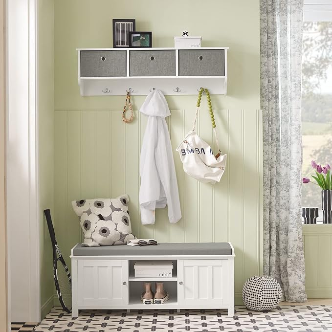 Haotian SoBuy Wall Shelf with Hooks, Coat Rack Wall Mounted with Shelf | Wall - Image 6