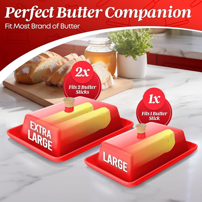 Flexzion Ceramic Red European Butter Dish - Image 3