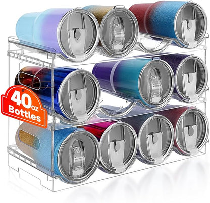 Large Compartment Water Bottle Organizer Rack, 3 Pack Stackable Tumbler Storage by Amoot