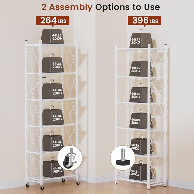 ALANNG 73.6 Inch Folding Bookshelf, 6 Tier Metal Bookcase and Bookshelves | - Image 8