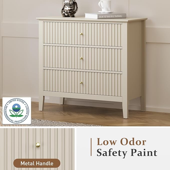 RoyalCraft Beige Fluted 3 Drawer Dresser, 32 inch Wide Dresser Nightstand - Image 7