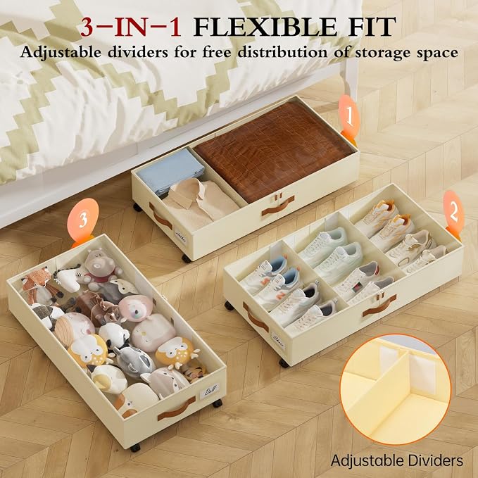 Yecaye Under Bed Storage with Wheels, 4 Pack Under Bed Storage Containers with - Image 3