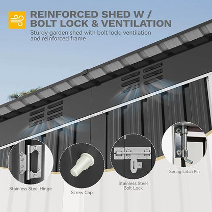DWVO 9' x 4' Outdoor Storage Shed, Lockable Double Doors, Sloped Roof, - Image 5