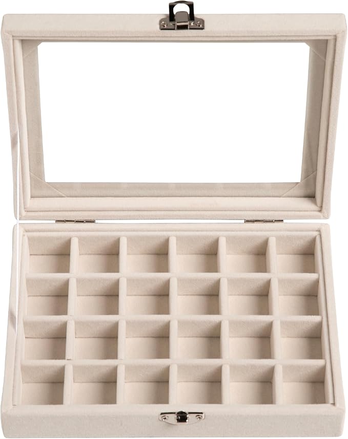 Frebeauty 24 Grid Earring Organizer, Small Velvet Jewelry Tray - Image 2