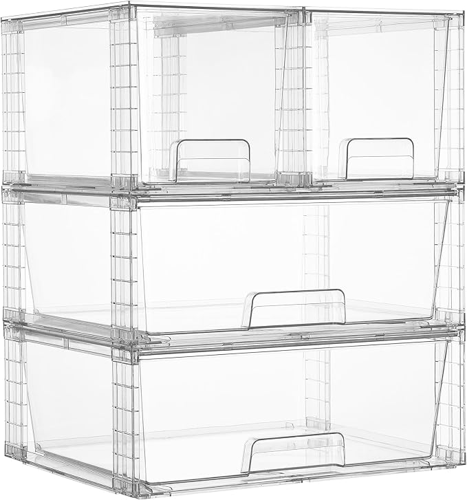 Vtopmart 4 Pack Stackable Storage Drawers, Easily Assemble Clear Plastic by Vtopmart