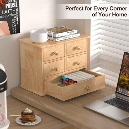 Oak Desk Organizer with Drawers, Durable Wooden Desktop Storage Box | 5 Drawer - Image 4