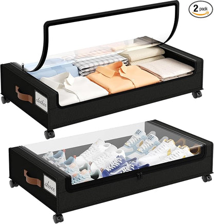 Yecaye Under Bed Storage with Wheels, 2 Pack Under the Bed Storage Containers by Yecaye