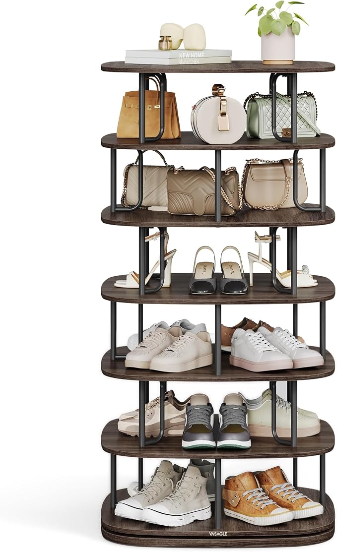 VASAGLE 7-Tier Shoe Rack, Rotating Shoe Rack Tower, Shoe Closet Organizer by Unknown