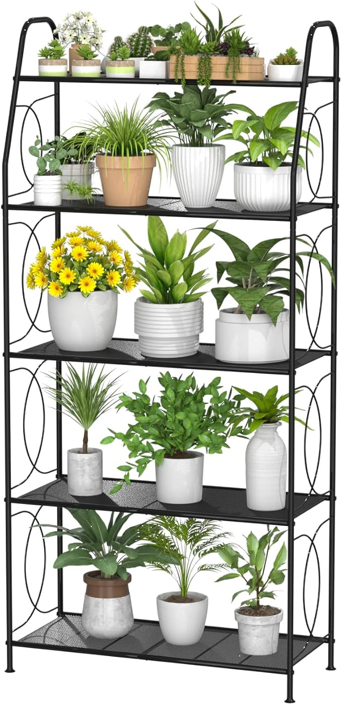 VyGrow 5 Tier Plant Stand Indoor Outdoor, Heavy Duty Plant Shelf, Metal Mesh by VyGrow