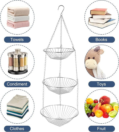 3-Tier Kitchen Wire Storage Basket Hanging Fruit Storage 2 Pack - Image 2