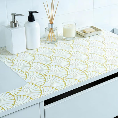 Shelf Liners Non Adhesive Gold Background White Fan-Shaped Pattern - Image 6