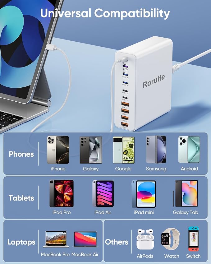 800W USB Charging Station, 120W PD GaN5 Super Fast USB C Charger Block-10 Port - Image 8