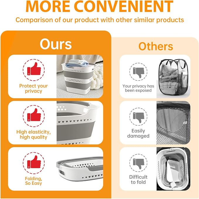 42L Medium Collapsible Plastic Laundry Basket - Image 4