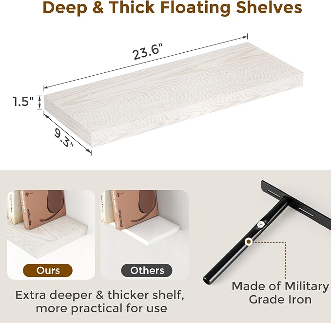 24 Inch Floating Shelves for Wall 2 Pack for Bedroom|Kitchen|Bathroom, Wall - Image 3