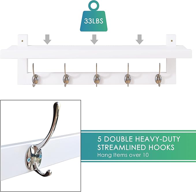 SMIBUY Coat Hooks with Shelf Wall-Mounted, 29.2 Inch Entryway Coat Rack - Image 7