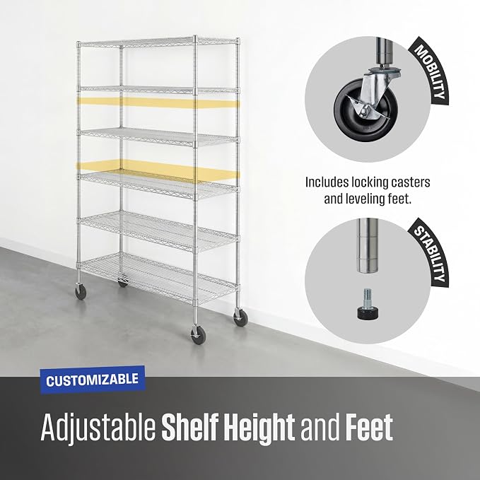 SafeRacks NSF 6-Tier Heavy Duty Steel Wire Rack w/Wheels - Image 6