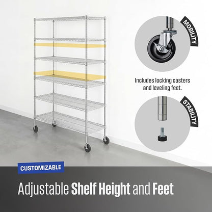 SafeRacks NSF 6-Tier Heavy Duty Steel Wire Rack w/Wheels - Image 6