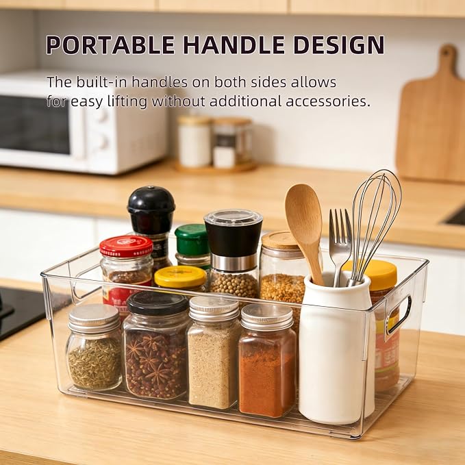 6 Pack Thick Clear Stackable Storage Bins, Cabinet Organizer, Plastiic - Image 2