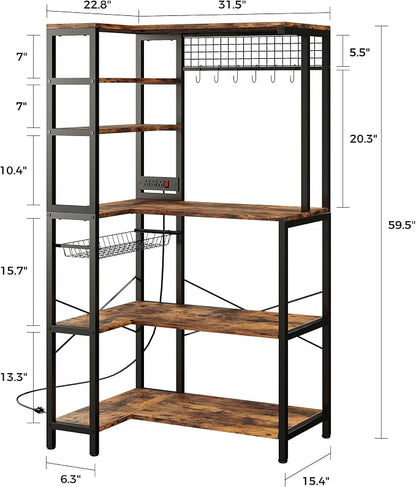 IRONCK Bakers Rack with Power Outlet, 5-Tier Corner Microwave Stand with Storage - Image 3