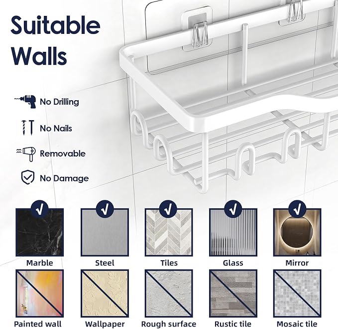 Shower Caddy Adhesive Shower Organizer 7-Pack, Rustproof Stainless Steel - Image 9