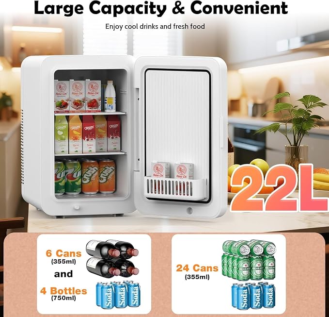 advwin 22L Mini Fridge for Bedroom, 30 Cans Portable Cooler & Warmer Compact - Image 2