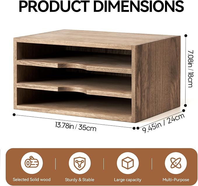 KIRIGEN Wooden Desktop Organizer Paper Storage Letter Tray File Sorter - Image 3