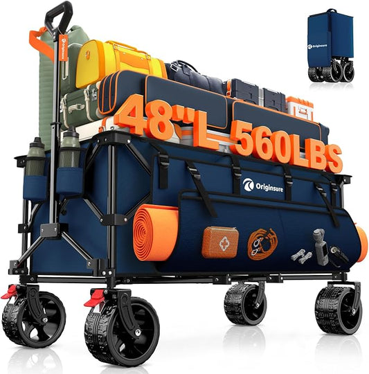 48" L Folding Beach Wagon Cart Foldable, 560lbs Weight Capacity 300L Heavy Duty by Unknown