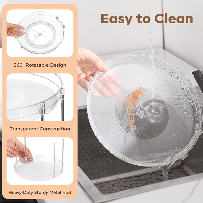 2-Pack 2-Tier Clear Lazy Susan Turntable Organizer, 9.5" Rotating Spice Rack - Image 3