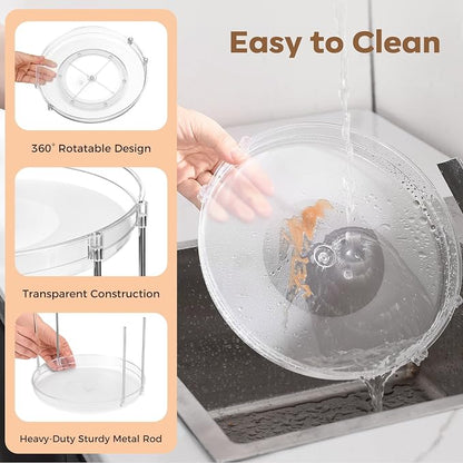 2-Pack 2-Tier Clear Lazy Susan Turntable Organizer, 9.5" Rotating Spice Rack - Image 3