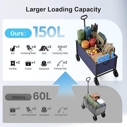 29.3" Collapsible Wagon Cart, 150L Heavy Duty Folding Utility Wagon - Image 5