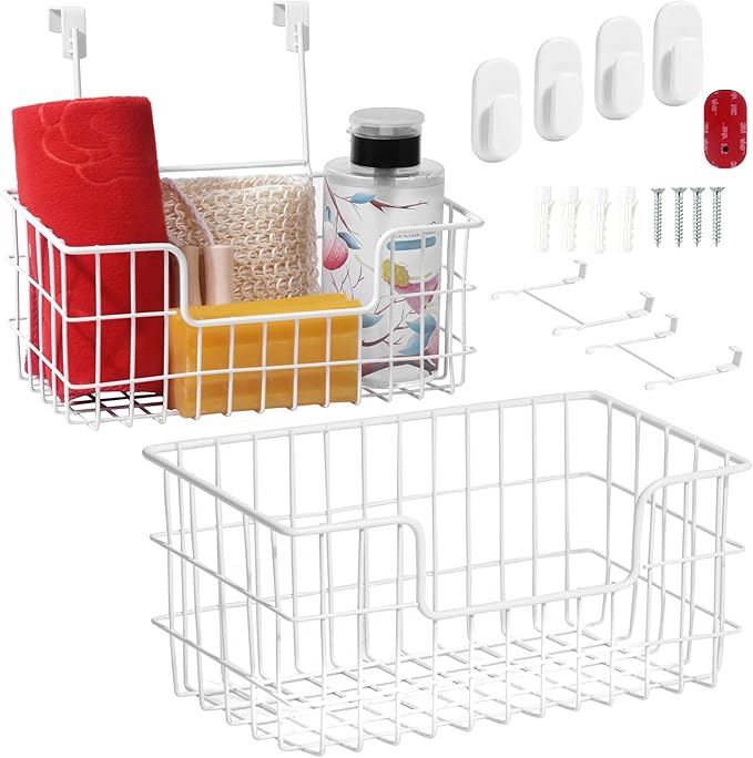 JUNCHU CHERRY Wire Storage Basket 2 Packs, Wall Mounted Kitchen Bathroom by JUNCHUCHERRY